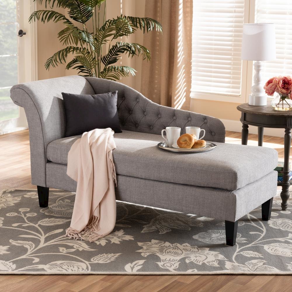 Grey Fabric Upholstered Black Finished Chaise Lounge. Picture 16