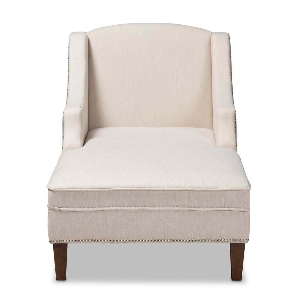 Beige Fabric Upholstered Wenge Brown Finished Chaise Lounge. Picture 11