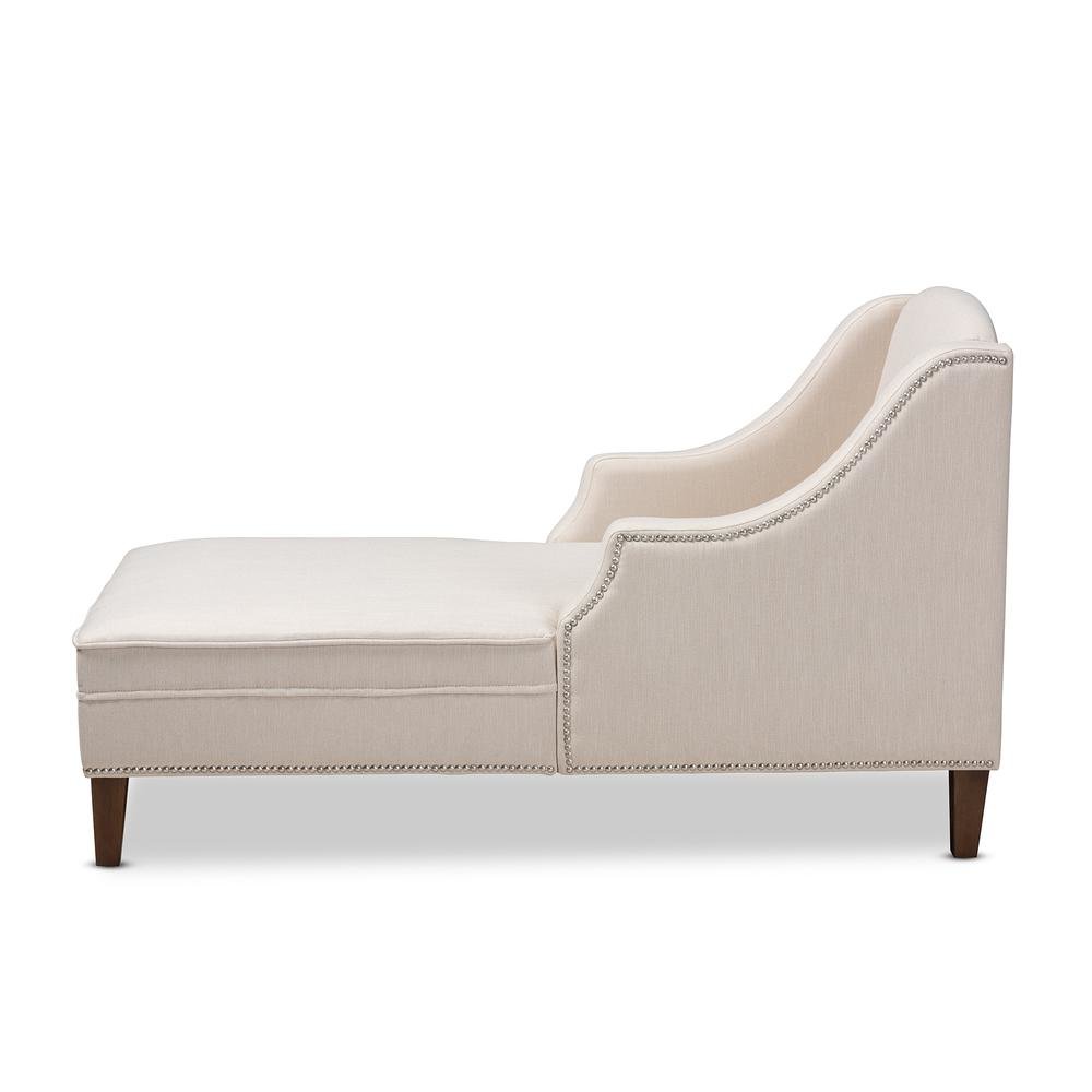 Beige Fabric Upholstered Wenge Brown Finished Chaise Lounge. Picture 12