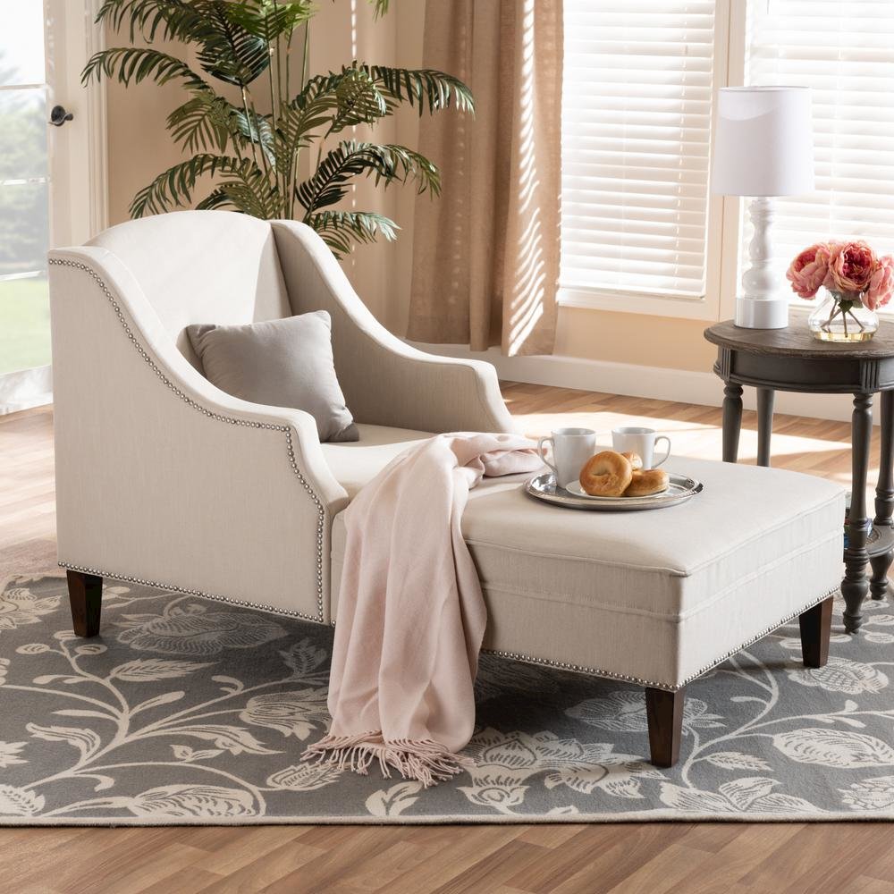 Beige Fabric Upholstered Wenge Brown Finished Chaise Lounge. Picture 16