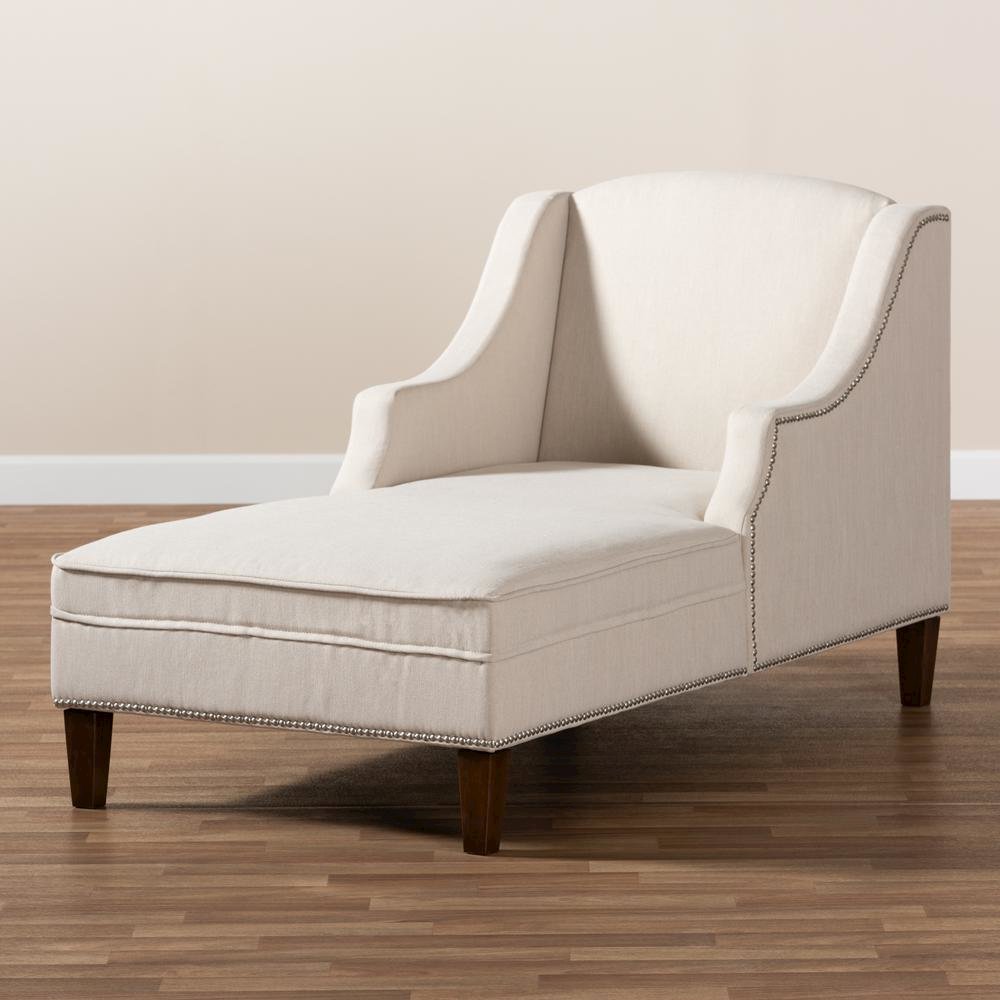 Beige Fabric Upholstered Wenge Brown Finished Chaise Lounge. Picture 10