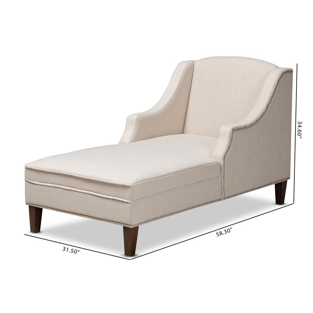 Beige Fabric Upholstered Wenge Brown Finished Chaise Lounge. Picture 18