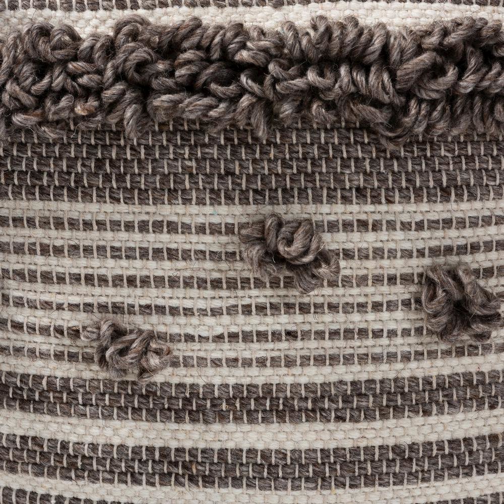 Eligah Moroccan Inspired Ivory and Brown Handwoven Wool Pouf Ottoman. Picture 9