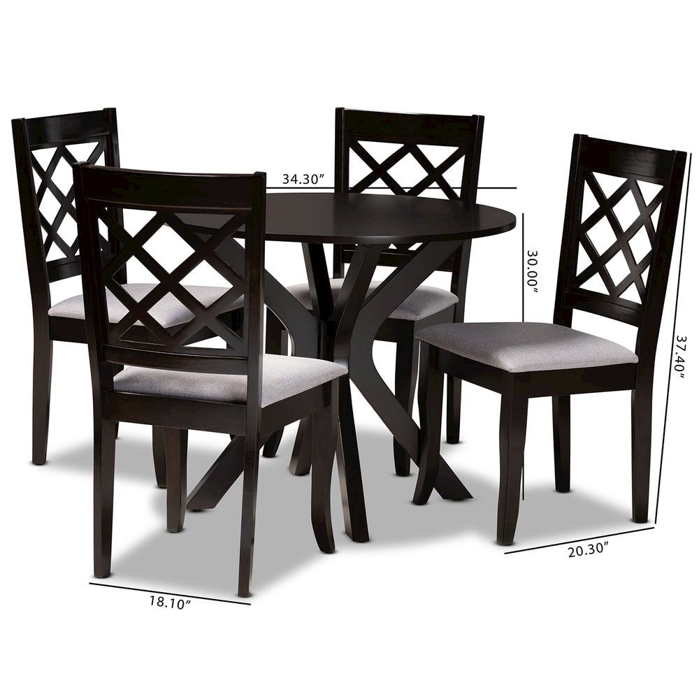 Grey Fabric Upholstered and Dark Brown Finished Wood 5-Piece Dining Set. Picture 18
