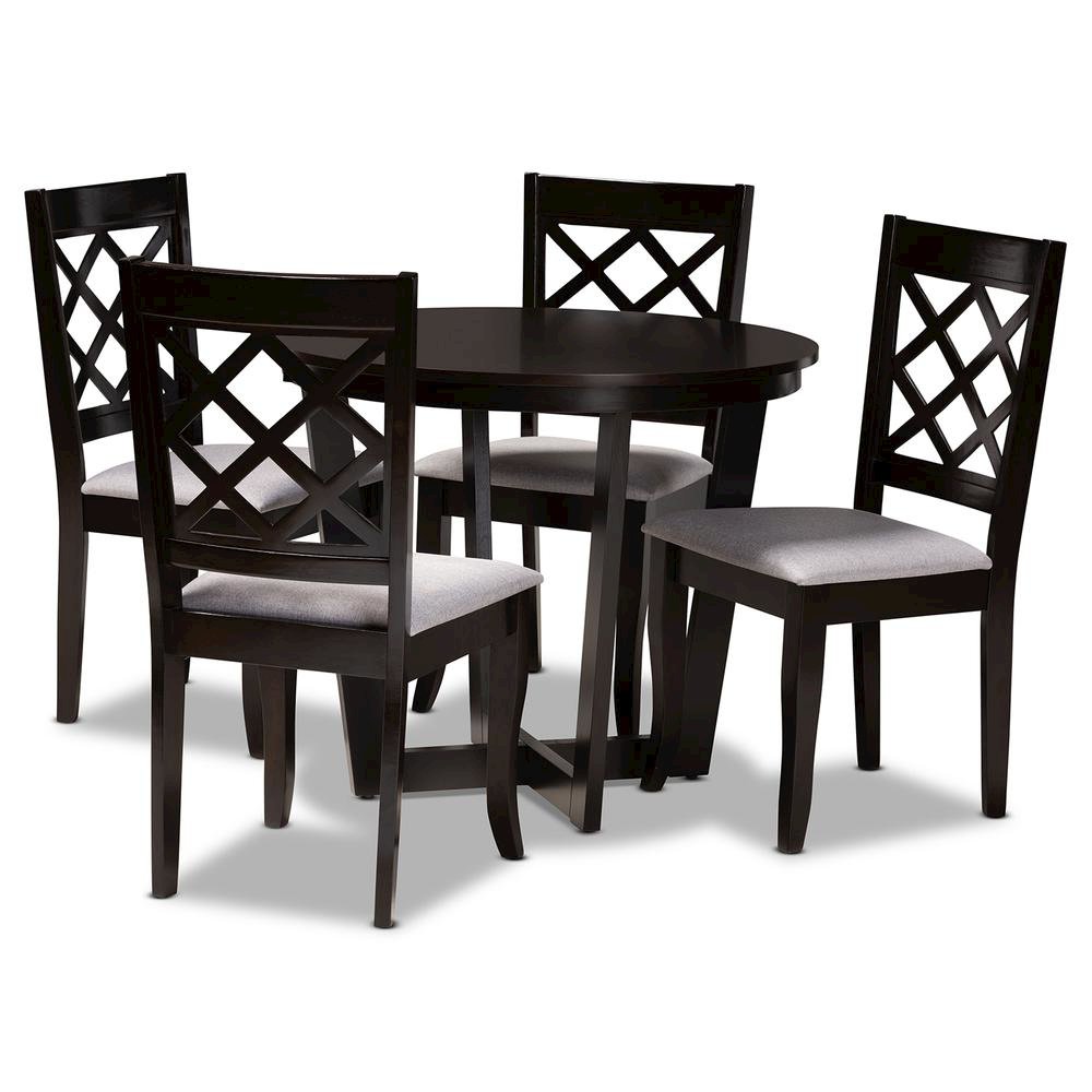 Grey Fabric Upholstered and Dark Brown Finished Wood 5-Piece Dining Set. Picture 10