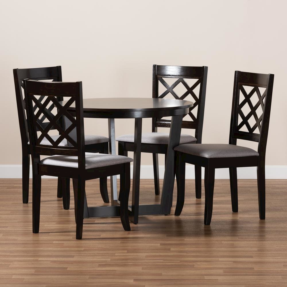 Grey Fabric Upholstered and Dark Brown Finished Wood 5-Piece Dining Set. Picture 17
