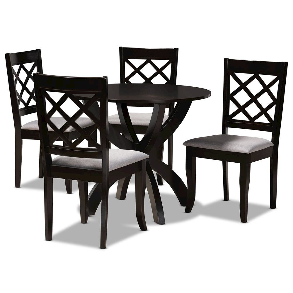Grey Fabric Upholstered and Dark Brown Finished Wood 5-Piece Dining Set. Picture 10