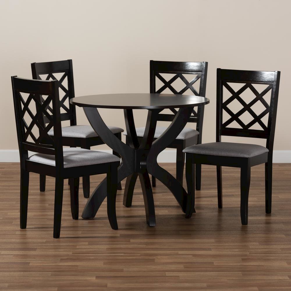 Grey Fabric Upholstered and Dark Brown Finished Wood 5-Piece Dining Set. Picture 17