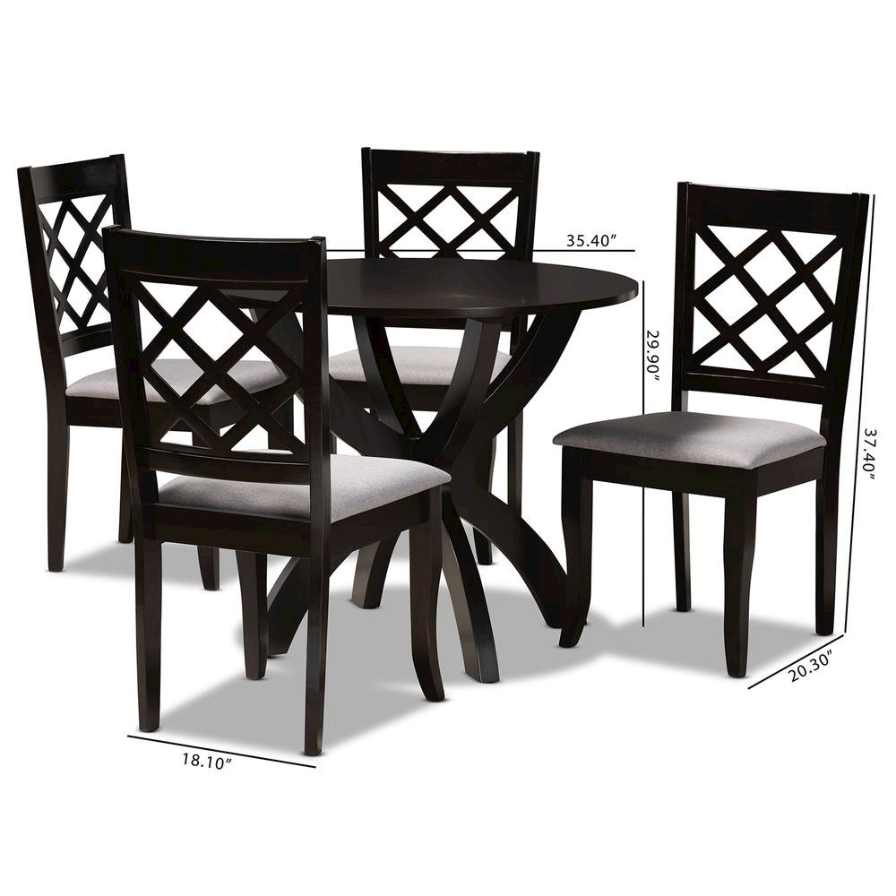 Grey Fabric Upholstered and Dark Brown Finished Wood 5-Piece Dining Set. Picture 18