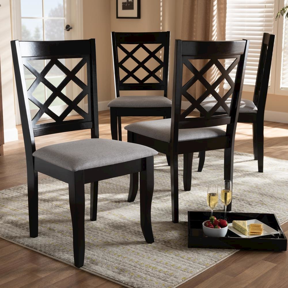 Grey Fabric Upholstered Espresso Brown Finished Wood Dining Chair Set of 4. Picture 10