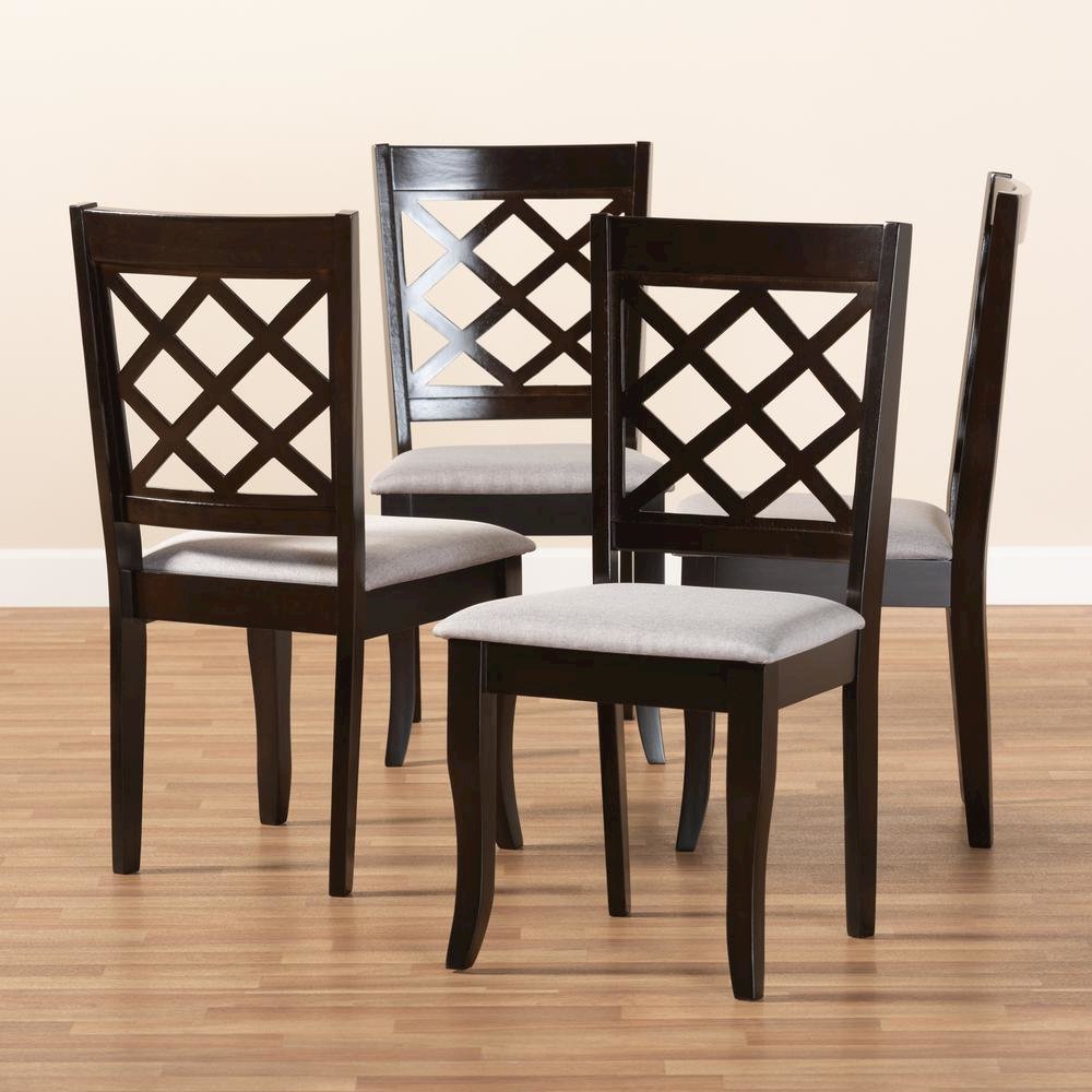 Grey Fabric Upholstered Espresso Brown Finished Wood Dining Chair Set of 4. Picture 7