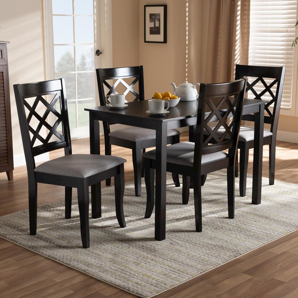 Grey Fabric Upholstered Espresso Brown Finished 5-Piece Wood Dining Set. Picture 12