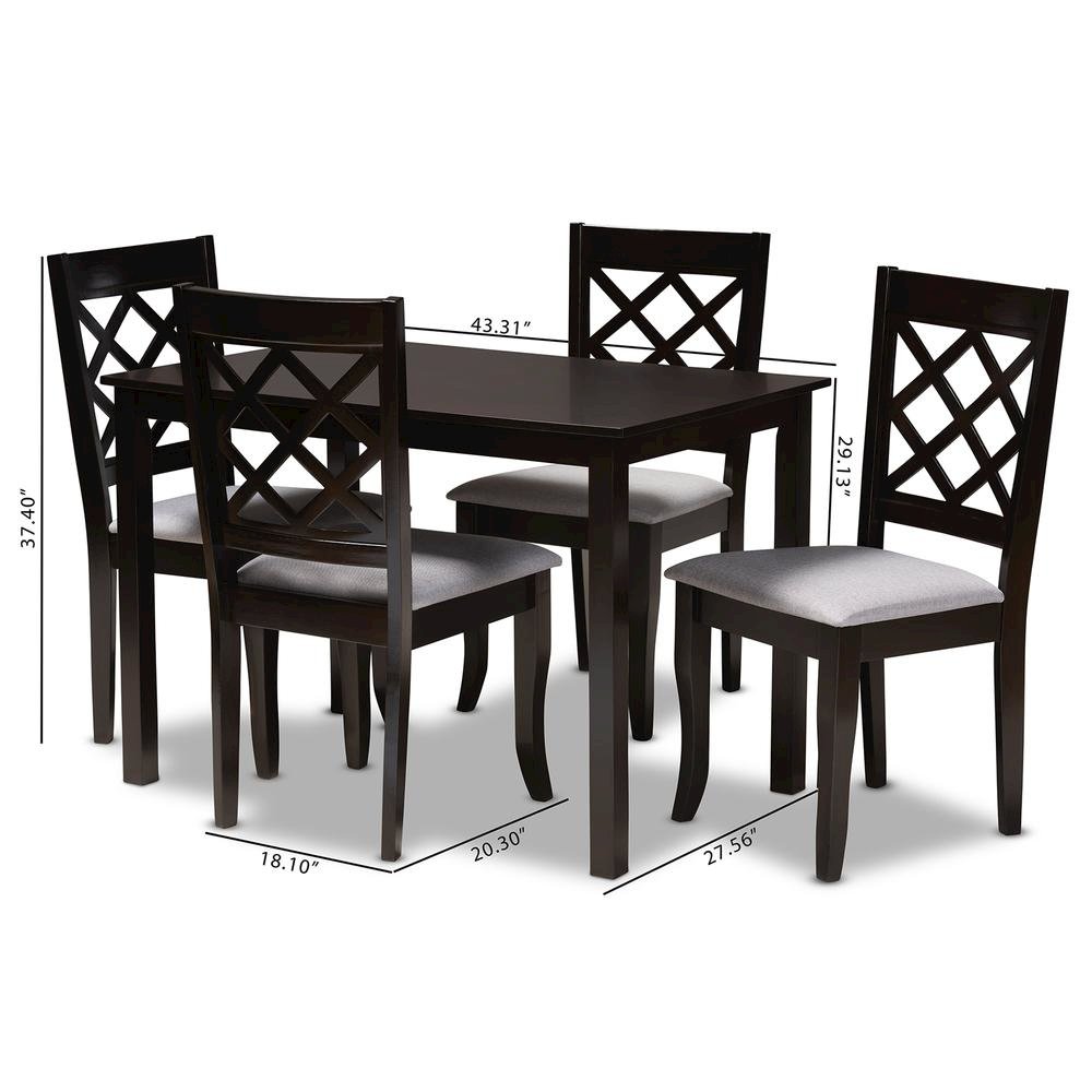 Grey Fabric Upholstered Espresso Brown Finished 5-Piece Wood Dining Set. Picture 14