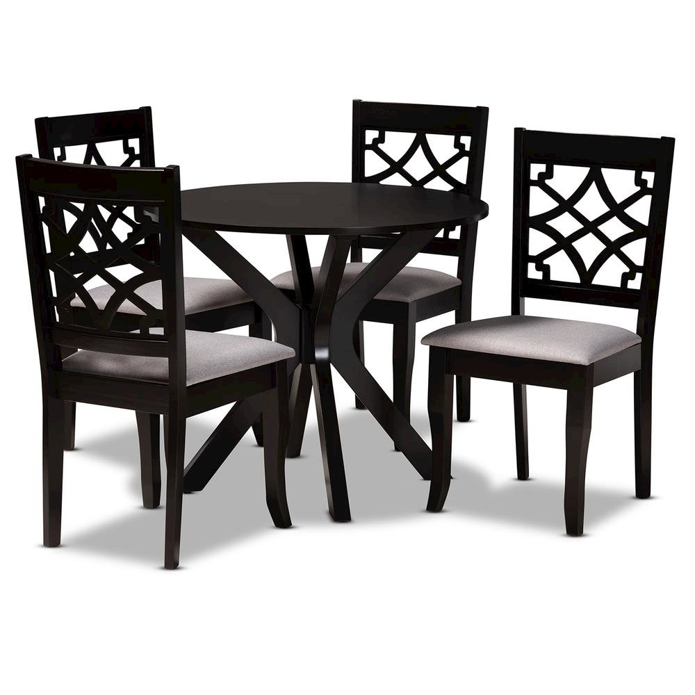 Grey Fabric Upholstered and Dark Brown Finished Wood 5-Piece Dining Set. Picture 9