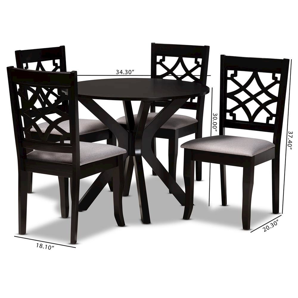 Grey Fabric Upholstered and Dark Brown Finished Wood 5-Piece Dining Set. Picture 16