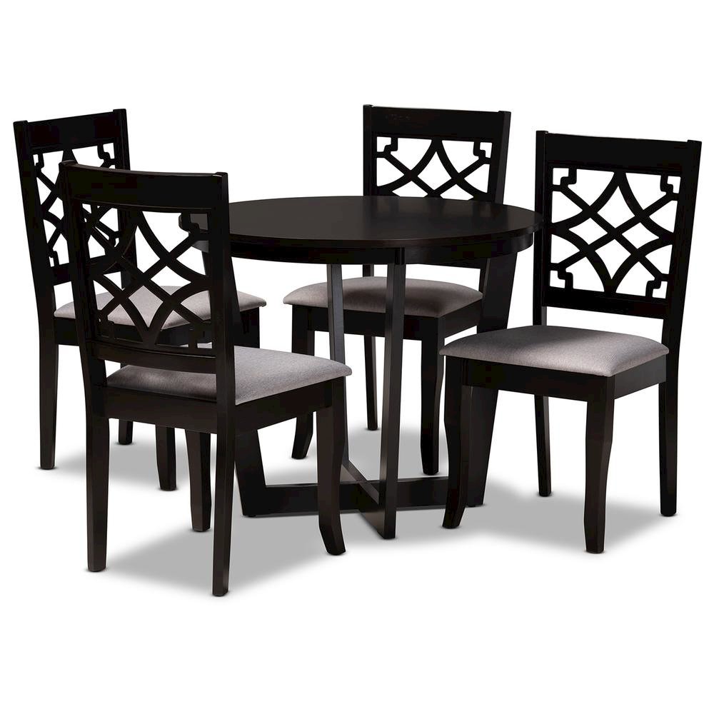 Grey Fabric Upholstered and Dark Brown Finished Wood 5-Piece Dining Set. Picture 9