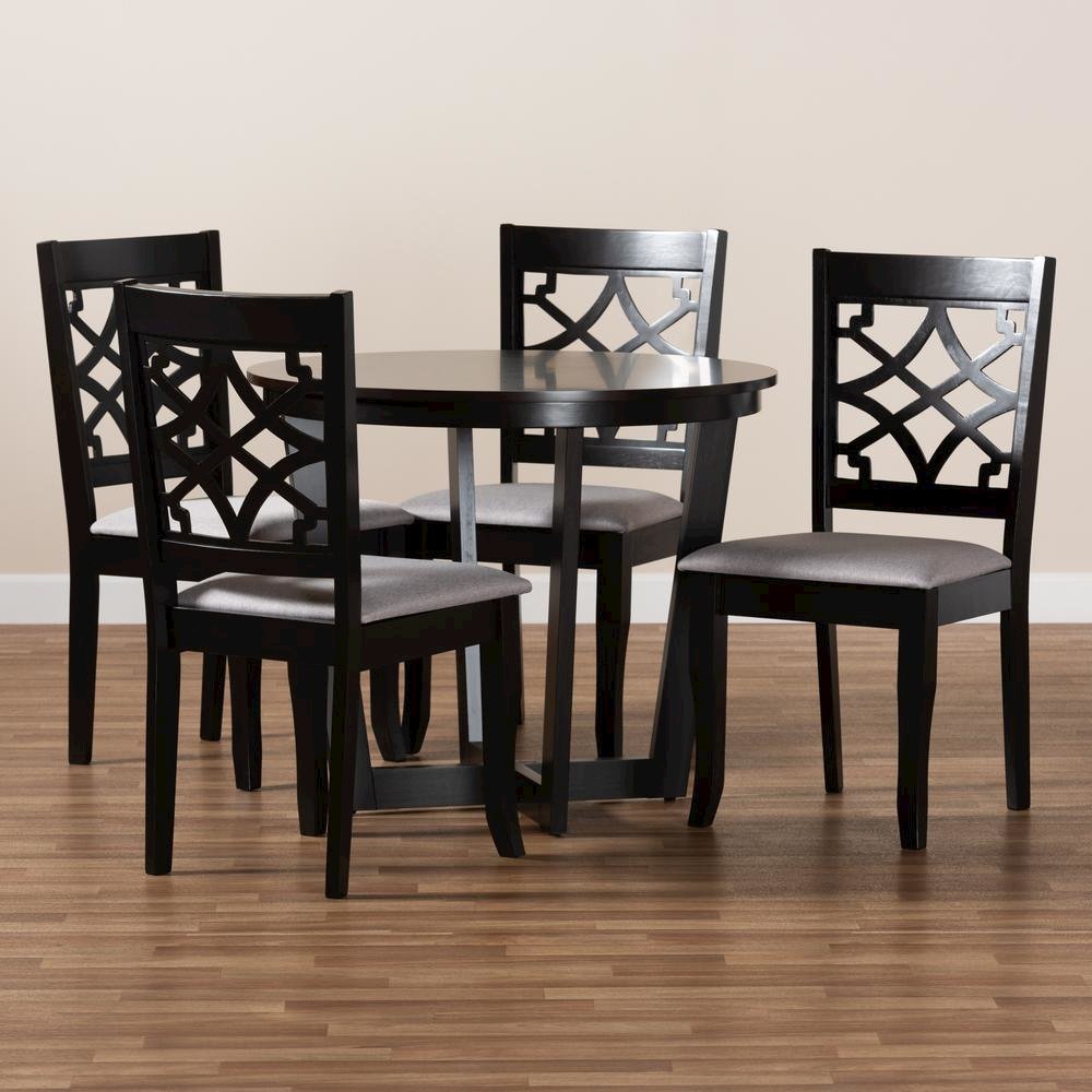 Grey Fabric Upholstered and Dark Brown Finished Wood 5-Piece Dining Set. Picture 15