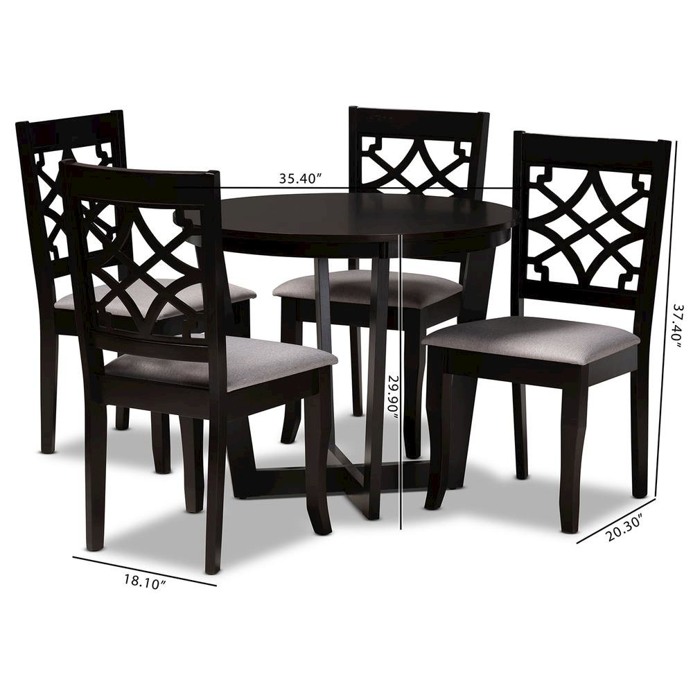Grey Fabric Upholstered and Dark Brown Finished Wood 5-Piece Dining Set. Picture 16