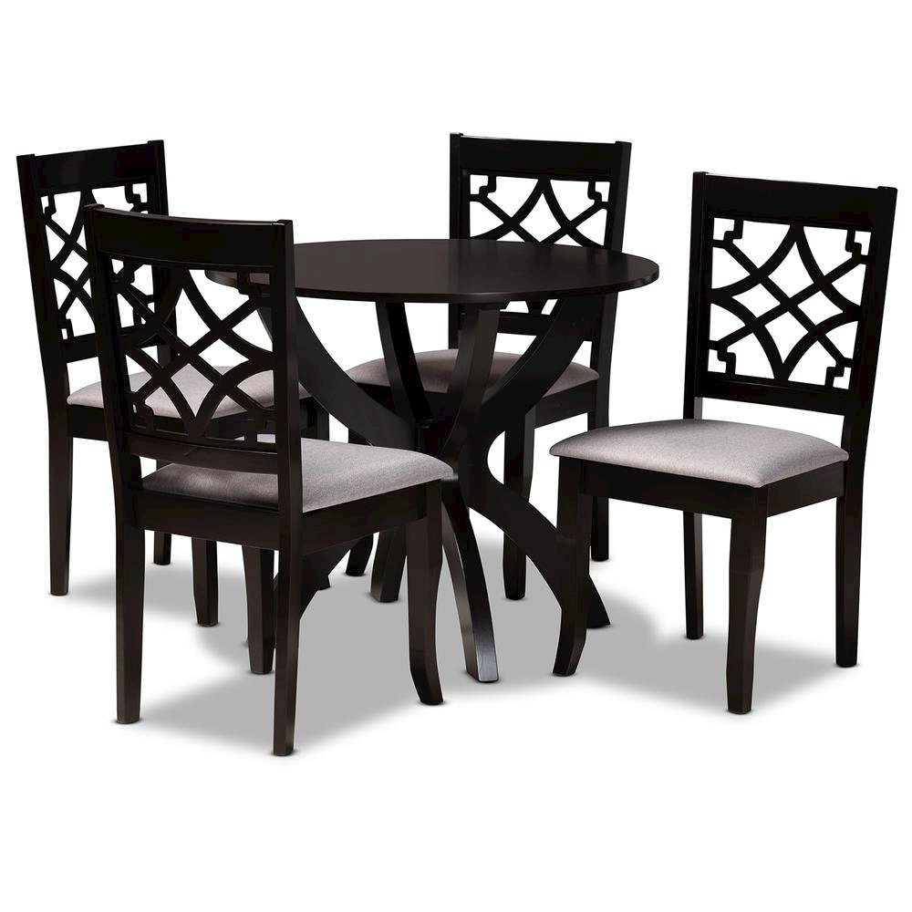 Grey Fabric Upholstered and Dark Brown Finished Wood 5-Piece Dining Set. Picture 9