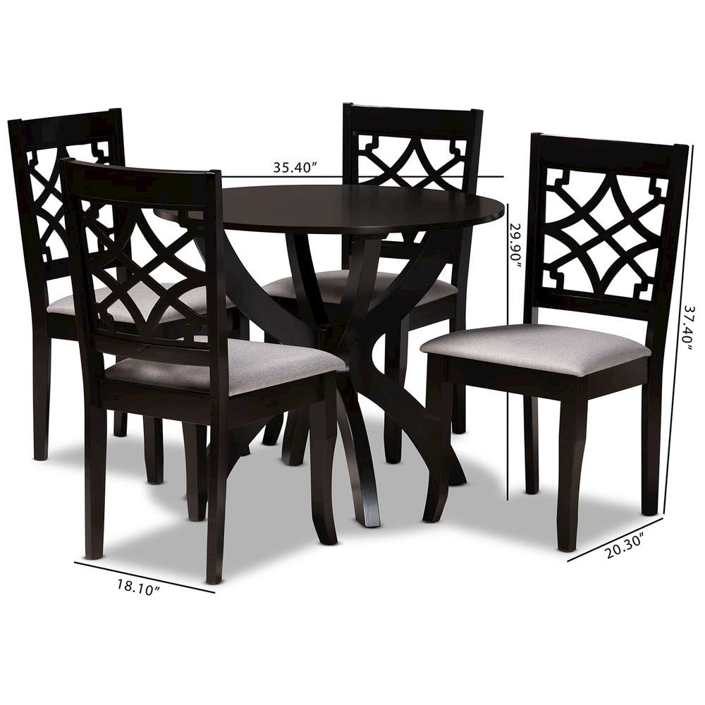 Grey Fabric Upholstered and Dark Brown Finished Wood 5-Piece Dining Set. Picture 16