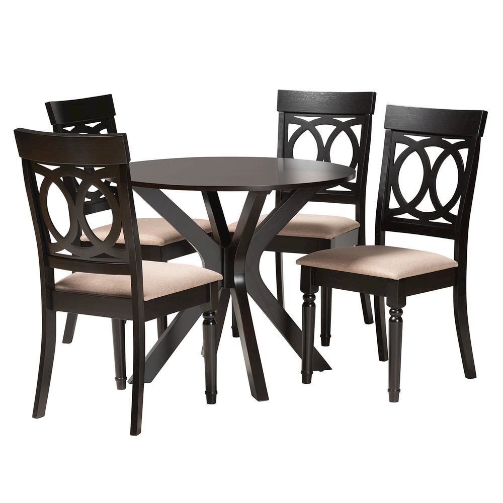 Jessie Modern Sand Fabric and Dark Brown Finished Wood 5-Piece Dining Set. Picture 11