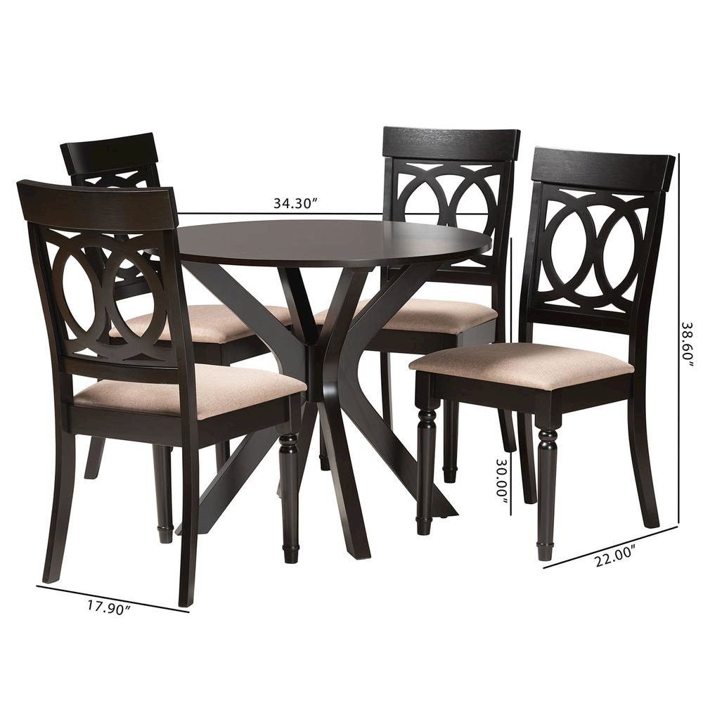 Jessie Modern Sand Fabric and Dark Brown Finished Wood 5-Piece Dining Set. Picture 20