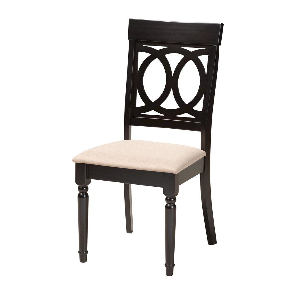 Jessie Modern Sand Fabric and Dark Brown Finished Wood 5-Piece Dining Set. Picture 12