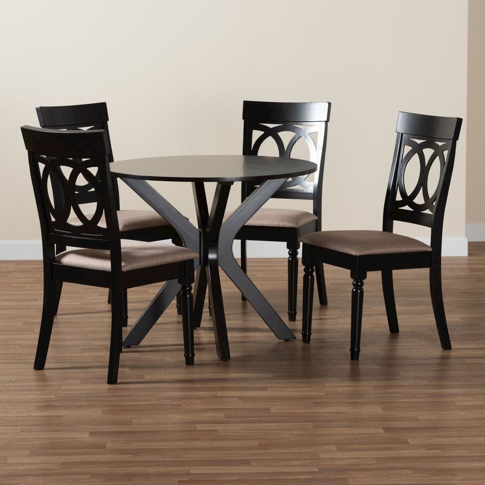 Jessie Modern Sand Fabric and Dark Brown Finished Wood 5-Piece Dining Set. Picture 19