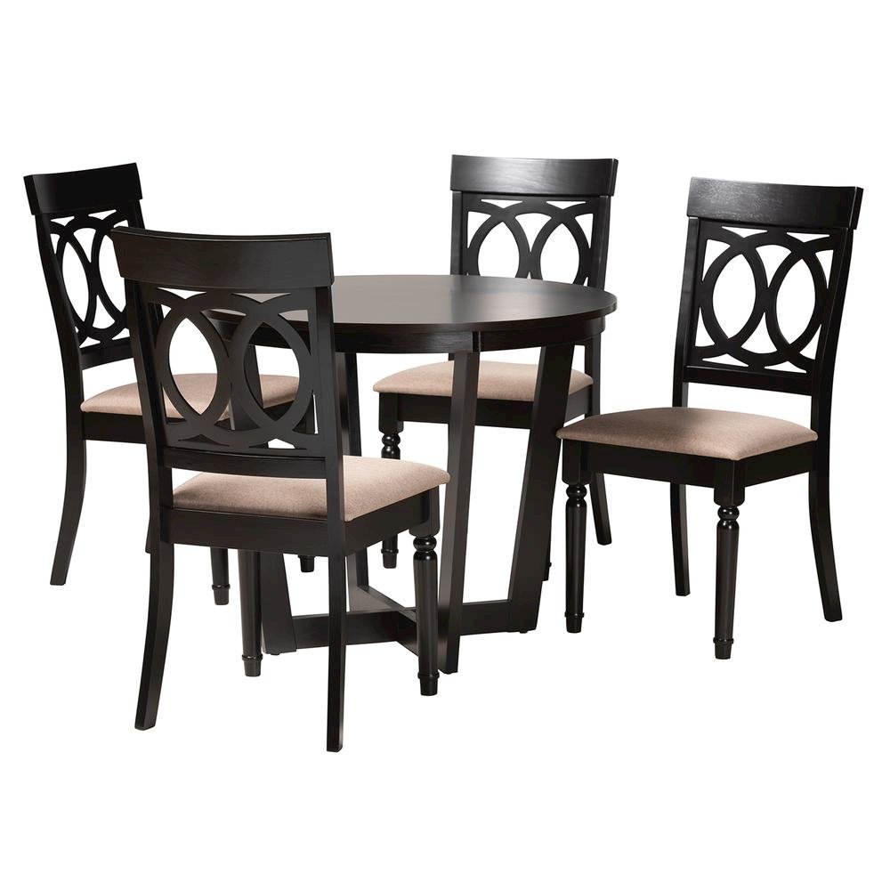 Estelle Modern Beige Fabric and Dark Brown Finished Wood 5-Piece Dining Set. Picture 11