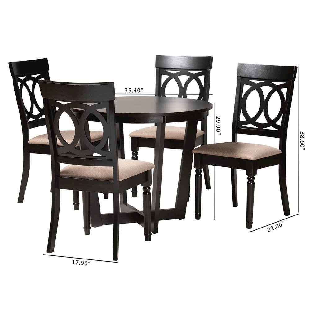 Estelle Modern Beige Fabric and Dark Brown Finished Wood 5-Piece Dining Set. Picture 20