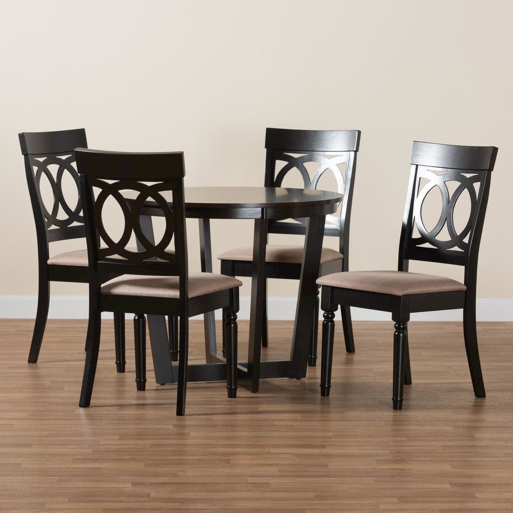 Estelle Modern Beige Fabric and Dark Brown Finished Wood 5-Piece Dining Set. Picture 19