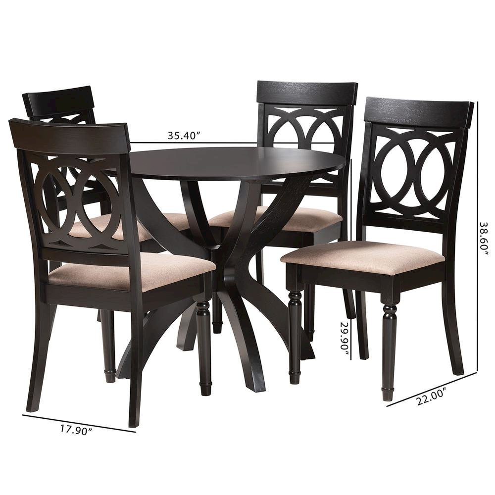 Velia Modern Sand Fabric and Dark Brown Finished Wood 5-Piece Dining Set. Picture 20
