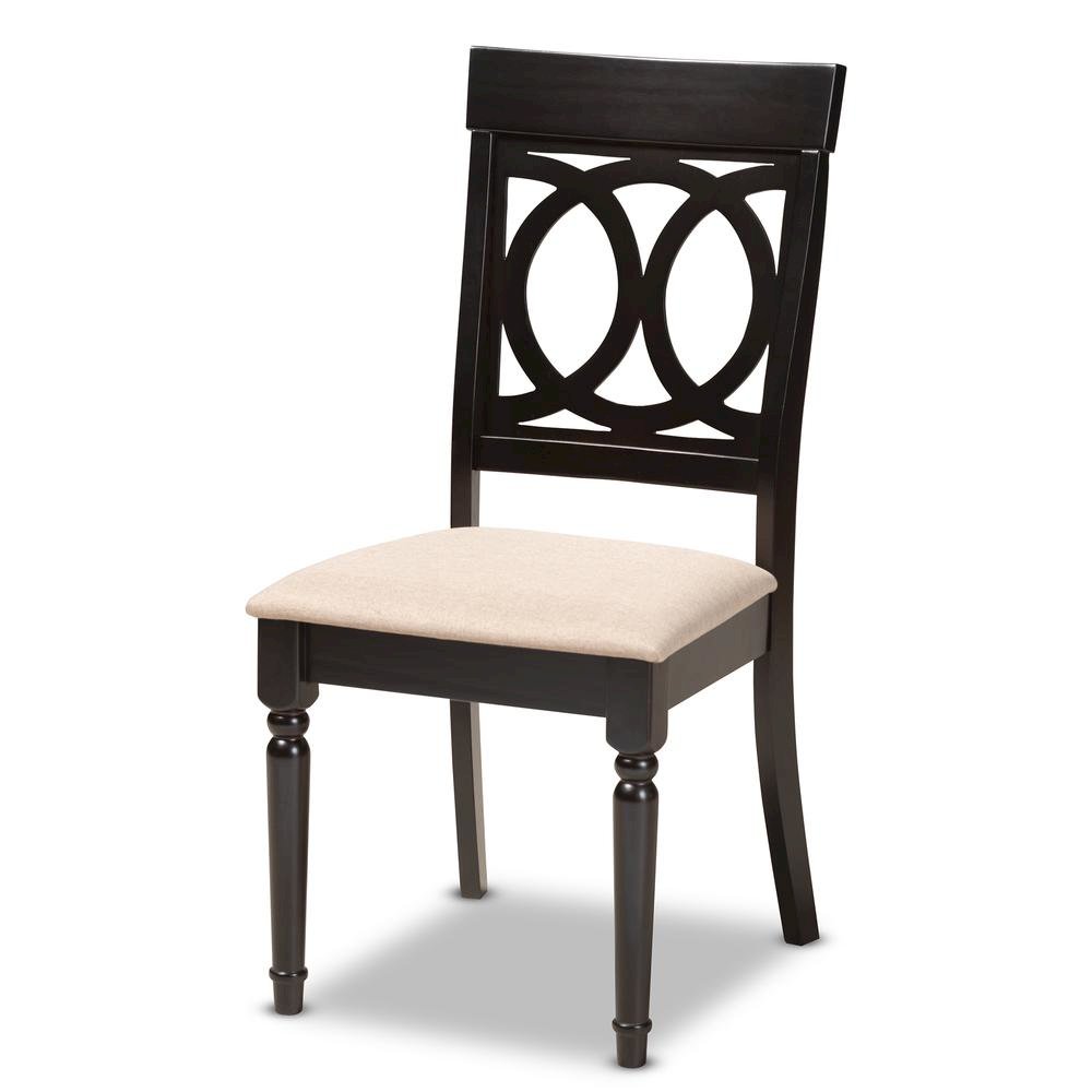 Sand Fabric Upholstered Espresso Brown Finished Wood Dining Chair Set of 4. Picture 8