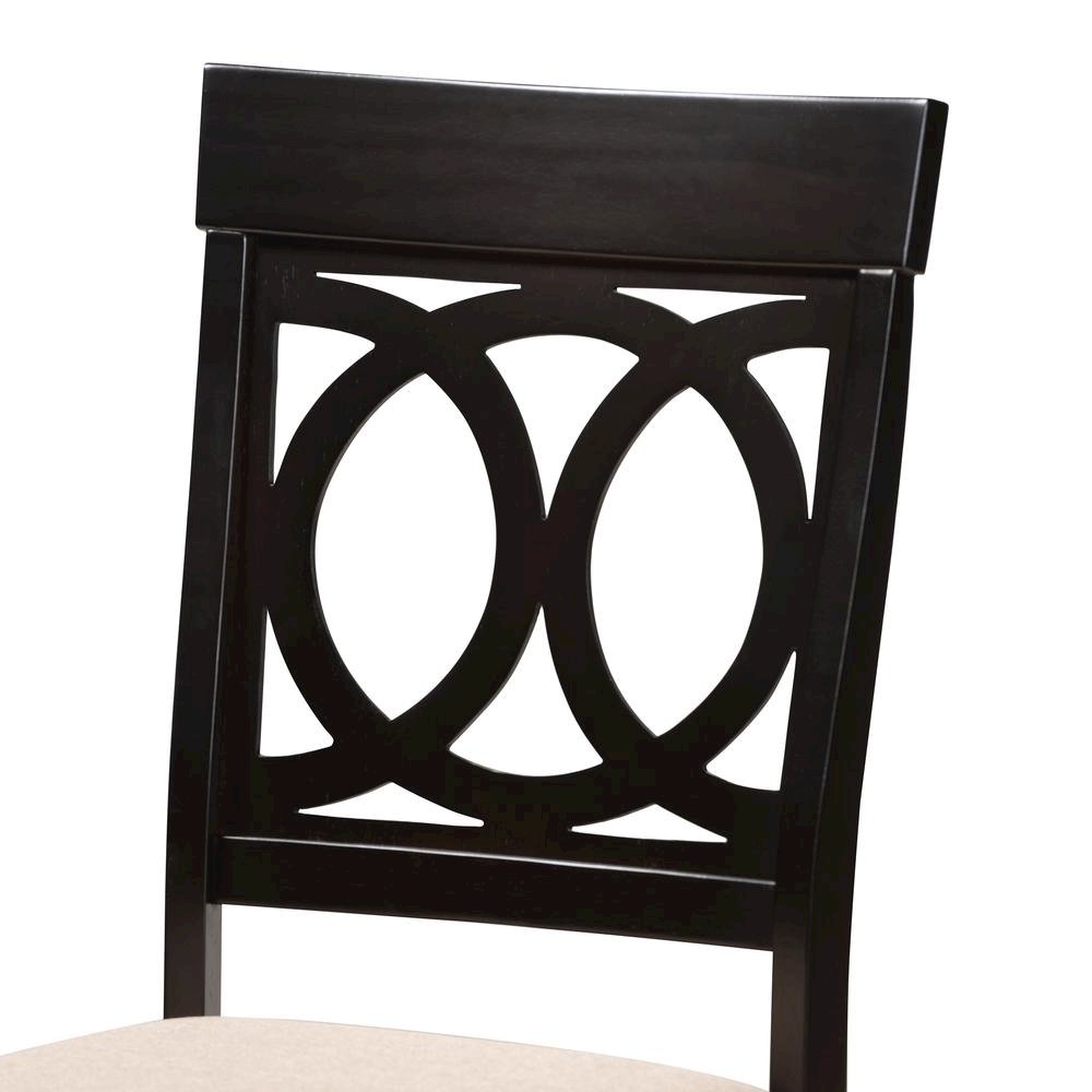Sand Fabric Upholstered Espresso Brown Finished Wood Dining Chair Set of 4. Picture 9