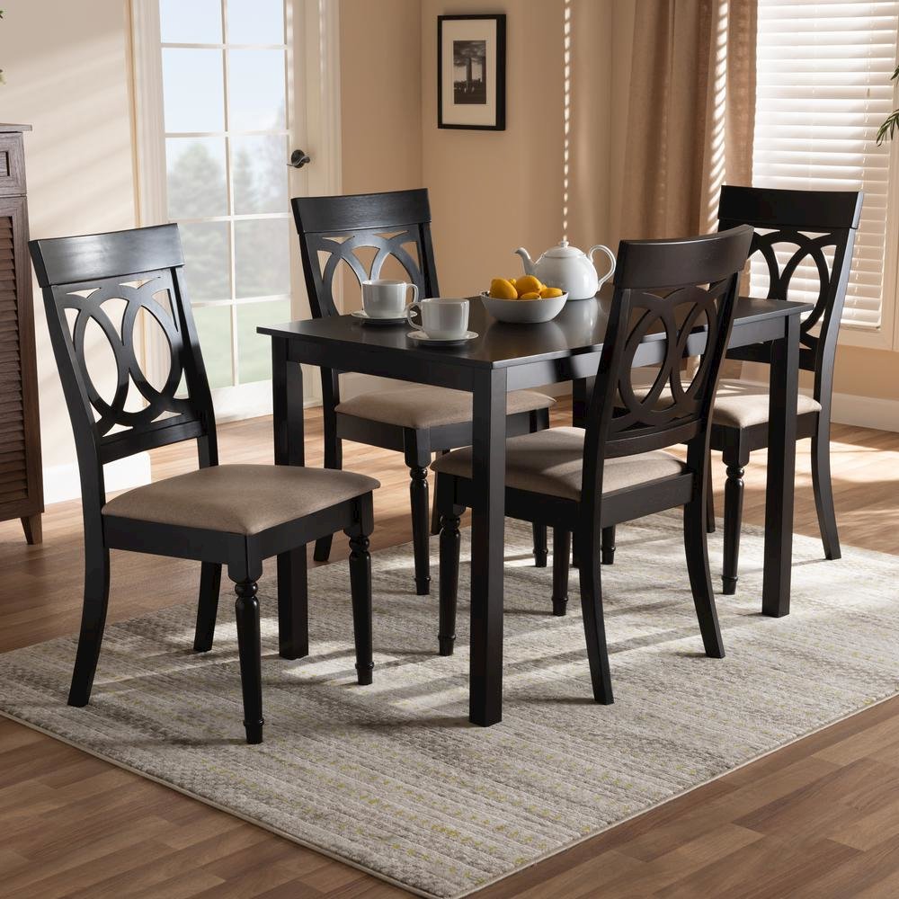 Sand Fabric Upholstered Espresso Brown Finished 5-Piece Wood Dining Set. Picture 12