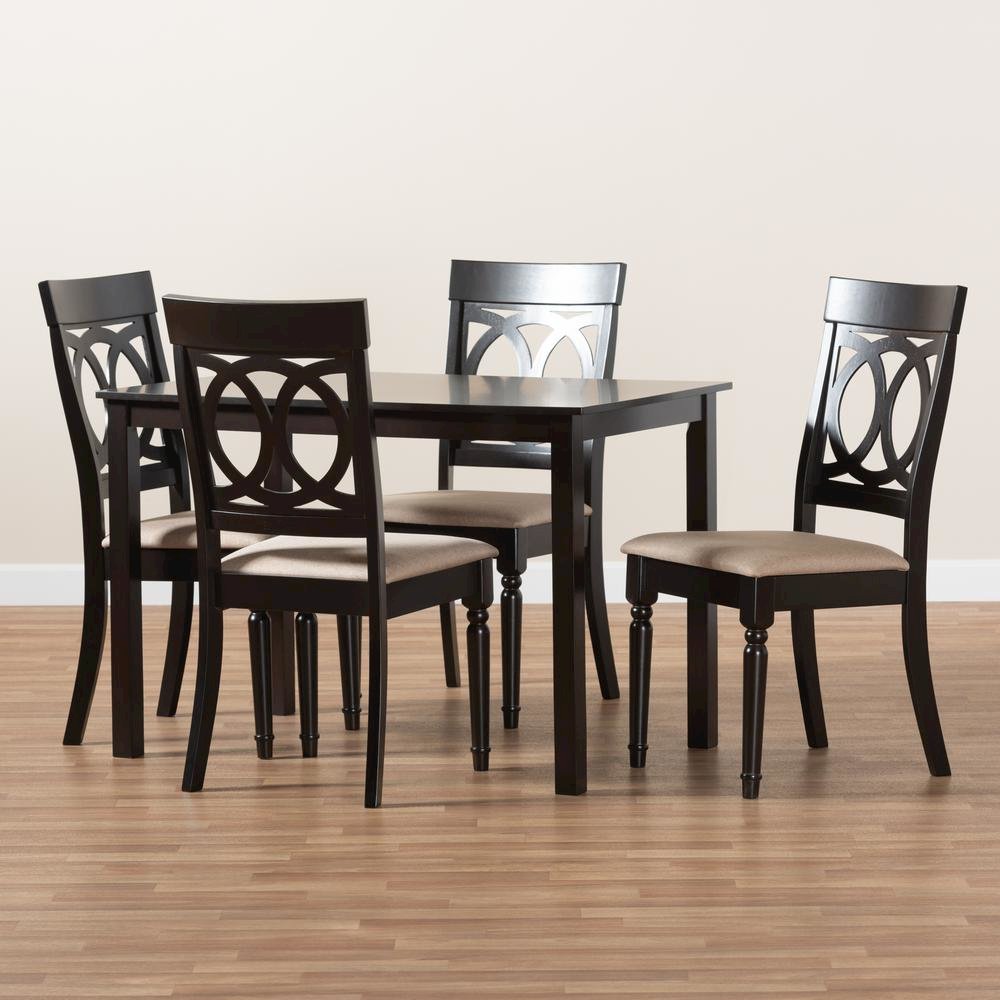 Sand Fabric Upholstered Espresso Brown Finished 5-Piece Wood Dining Set. Picture 8