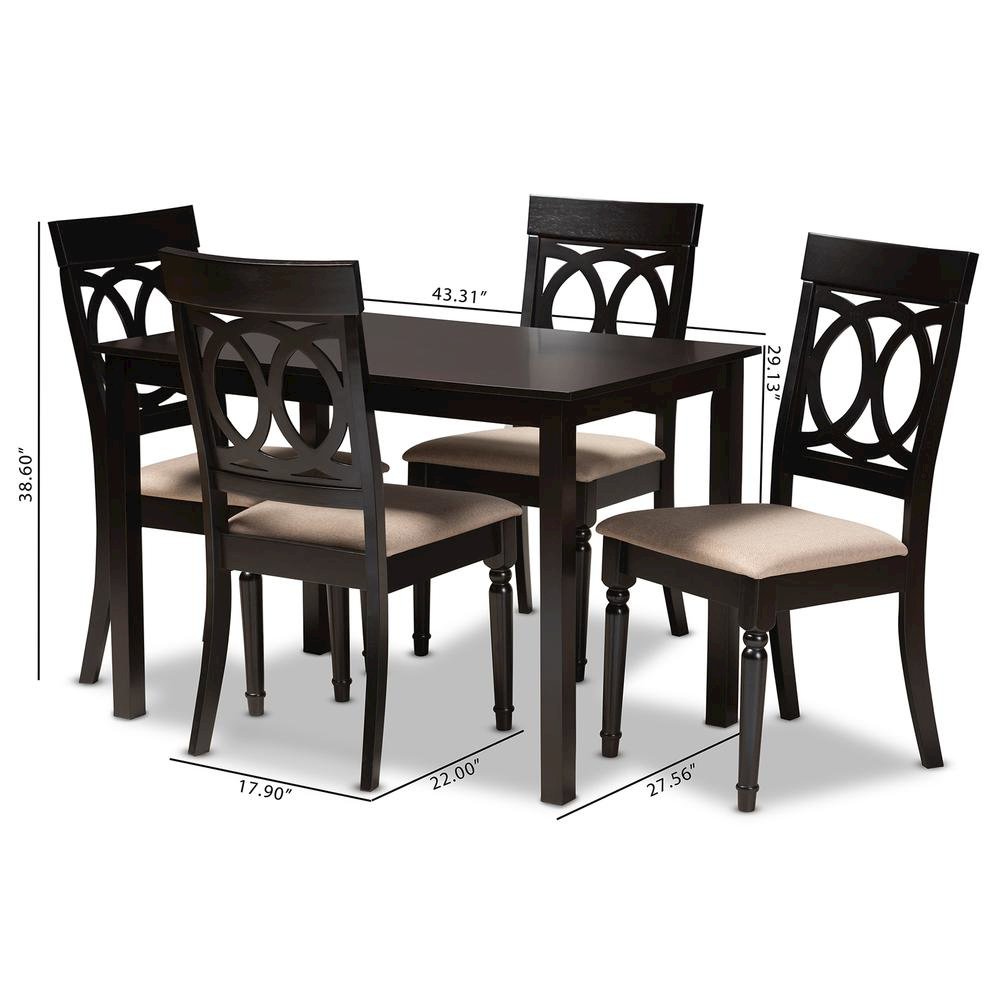 Sand Fabric Upholstered Espresso Brown Finished 5-Piece Wood Dining Set. Picture 14