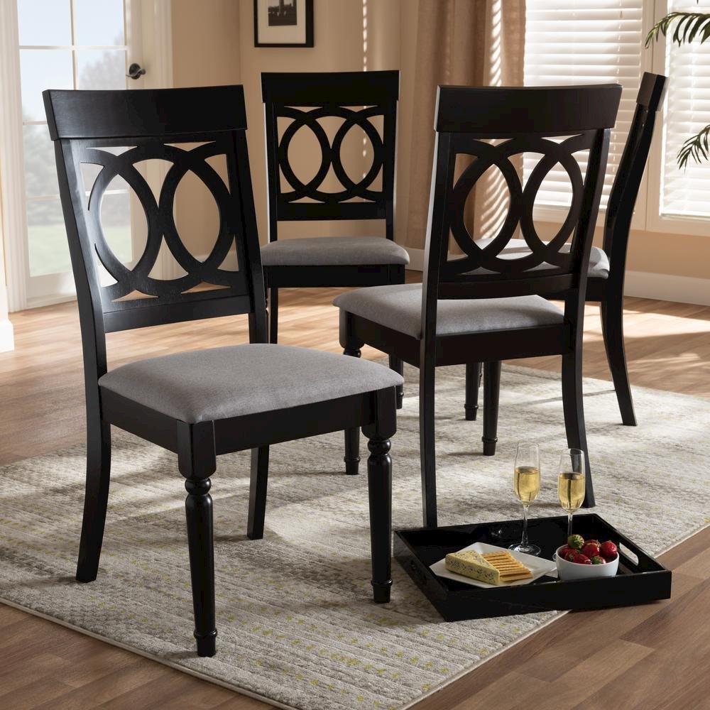 Grey Fabric Upholstered Espresso Brown Finished Wood Dining Chair Set of 4. Picture 10