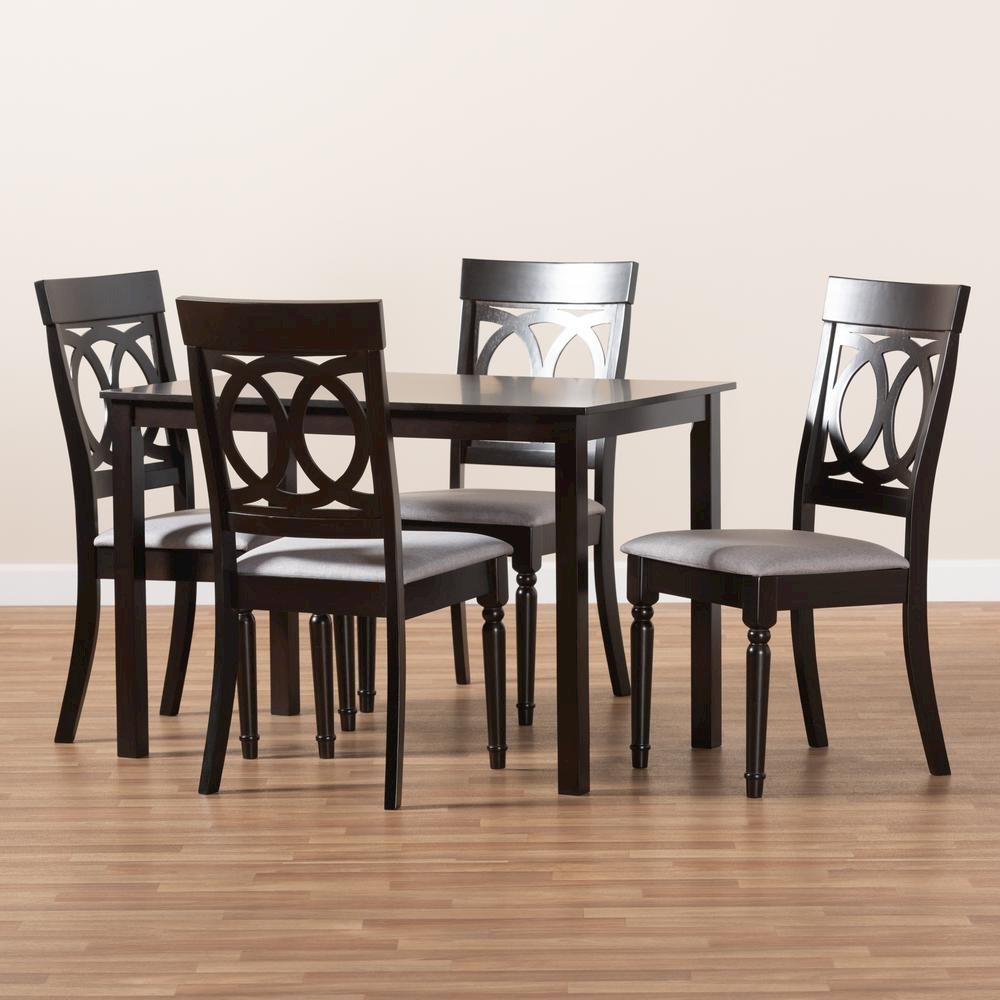 Grey Fabric Upholstered Espresso Brown Finished 5-Piece Wood Dining Set. Picture 8