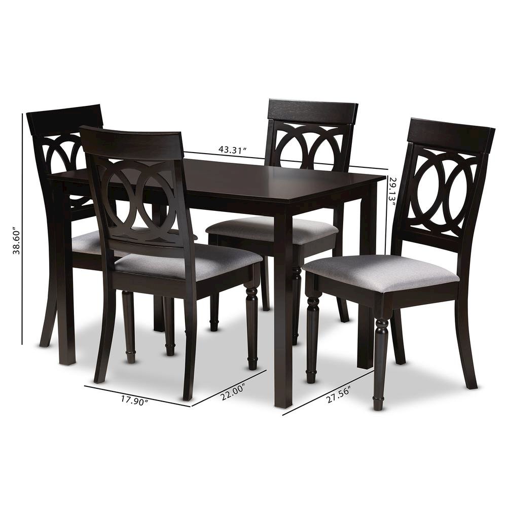 Grey Fabric Upholstered Espresso Brown Finished 5-Piece Wood Dining Set. Picture 14