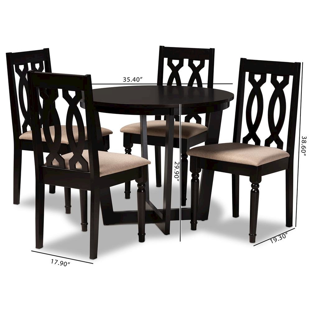 Sand Fabric Upholstered and Dark Brown Finished Wood 5-Piece Dining Set. Picture 18