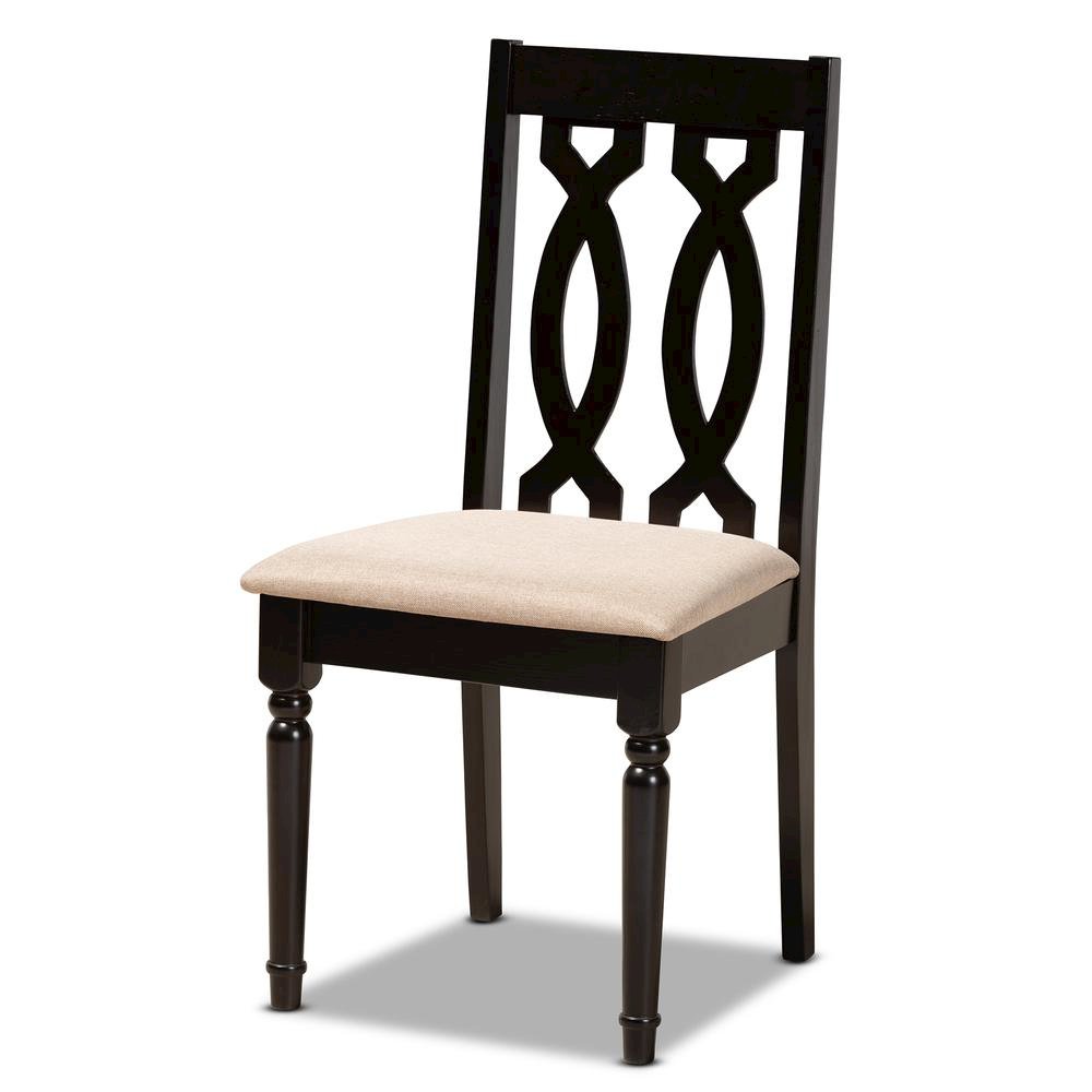 Sand Fabric Upholstered and Dark Brown Finished Wood 5-Piece Dining Set. Picture 11