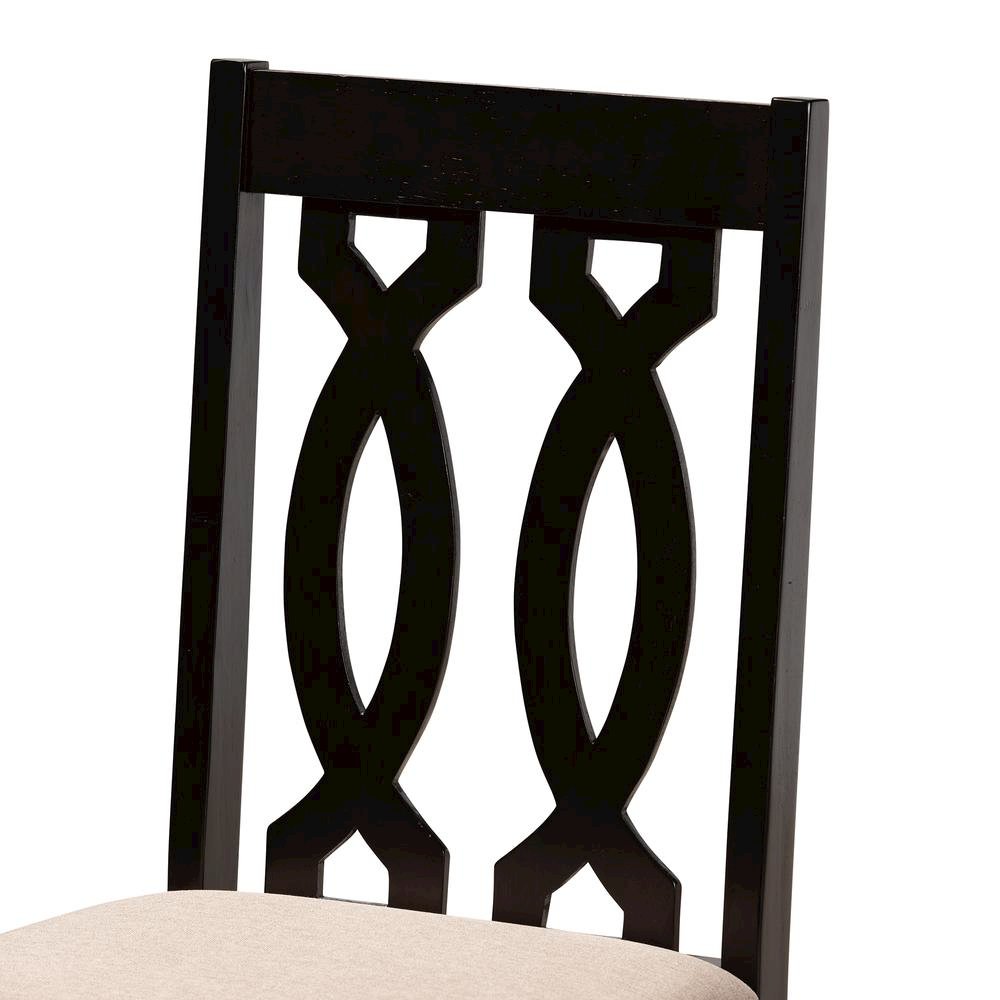 Sand Fabric Upholstered and Dark Brown Finished Wood 5-Piece Dining Set. Picture 14
