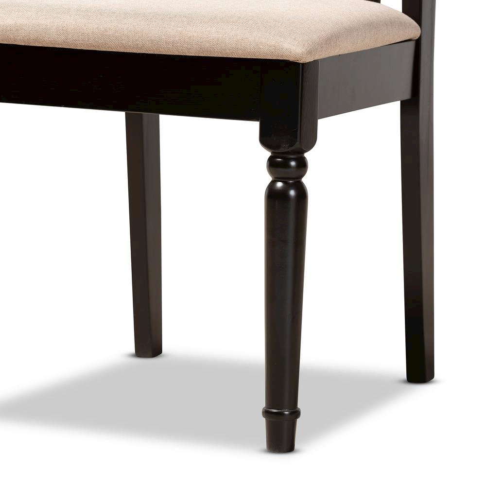 Sand Fabric Upholstered and Dark Brown Finished Wood 5-Piece Dining Set. Picture 15