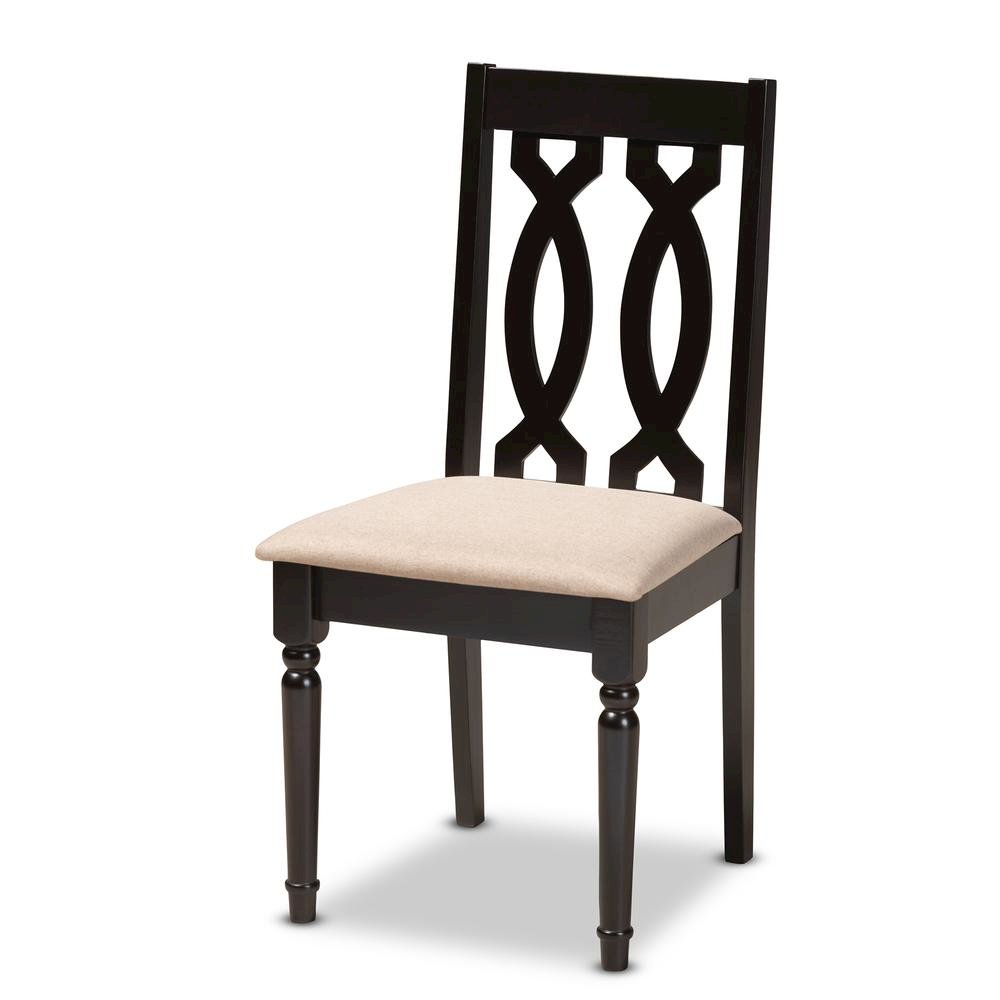 Sand Fabric Upholstered Espresso Brown Finished Wood Dining Chair Set of 4. Picture 8