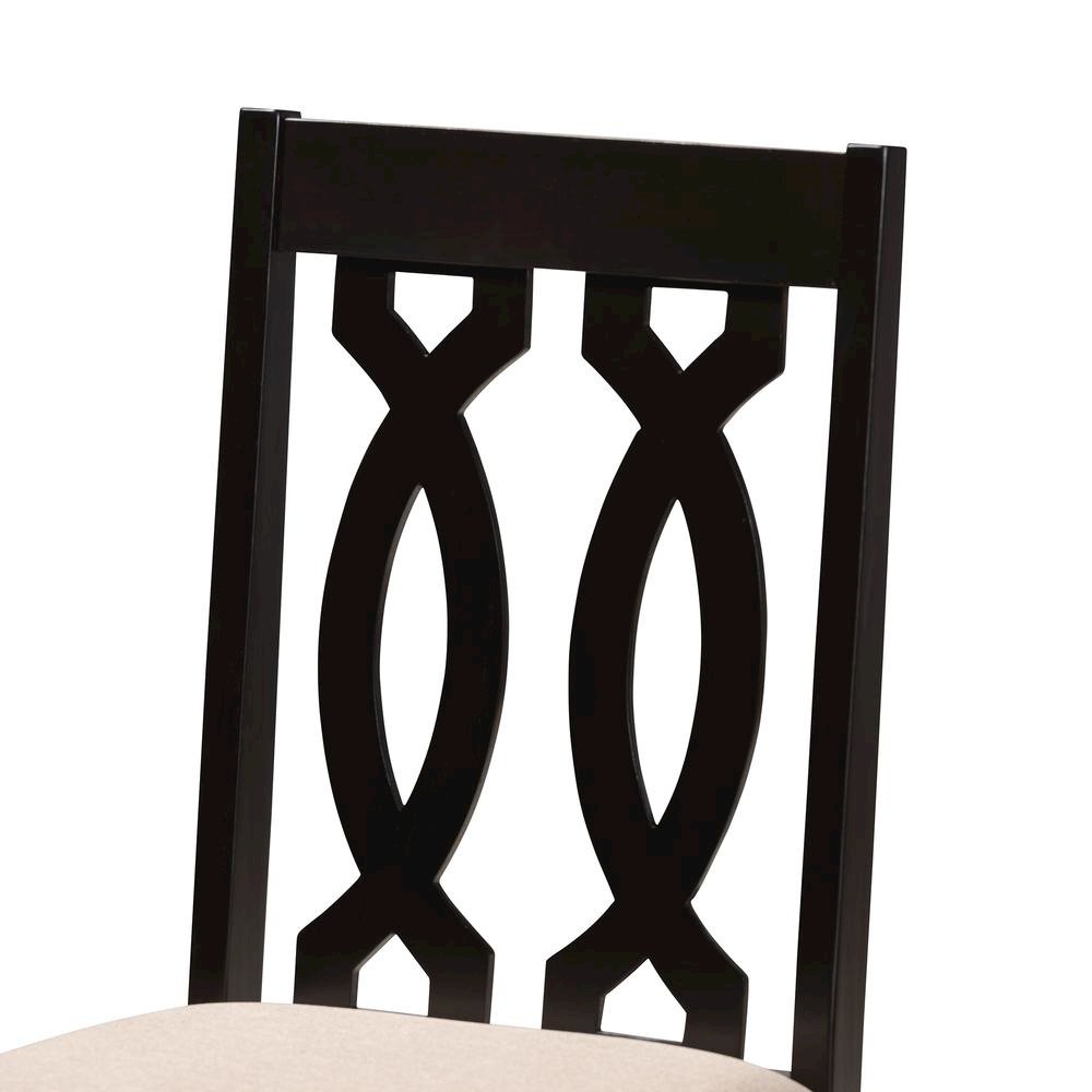 Sand Fabric Upholstered Espresso Brown Finished Wood Dining Chair Set of 4. Picture 9