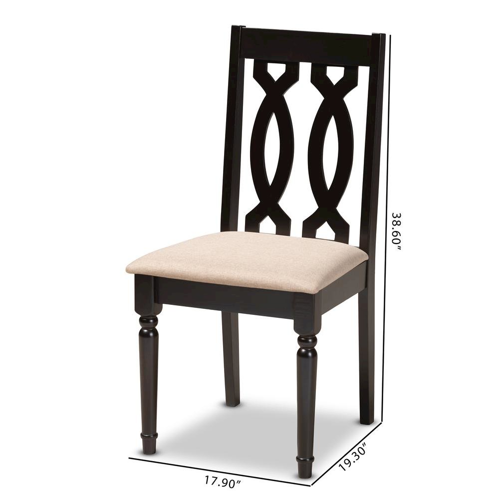 Sand Fabric Upholstered Espresso Brown Finished Wood Dining Chair Set of 4. Picture 12