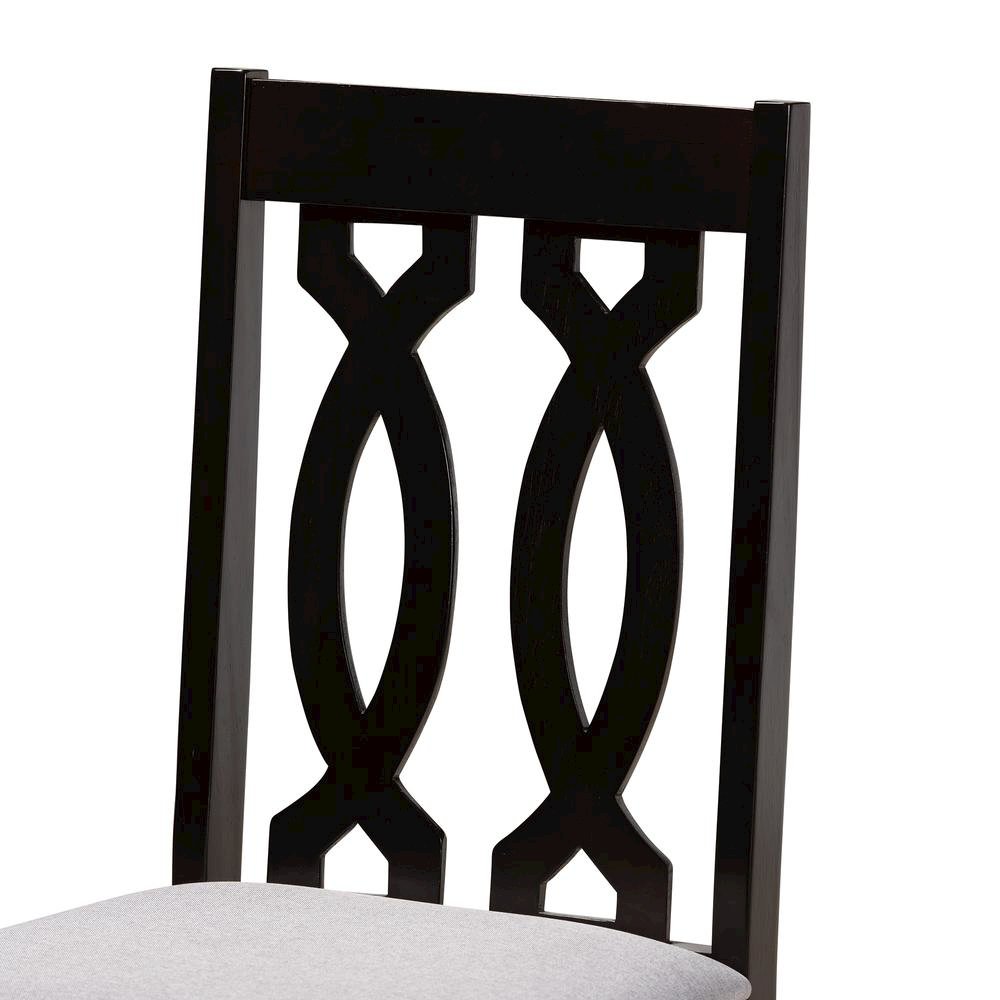Grey Fabric Upholstered and Dark Brown Finished Wood 5-Piece Dining Set. Picture 14