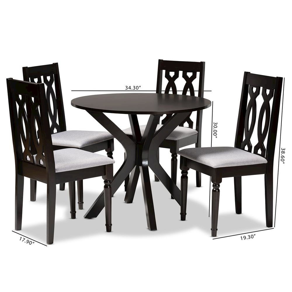 Grey Fabric Upholstered and Dark Brown Finished Wood 5-Piece Dining Set. Picture 18