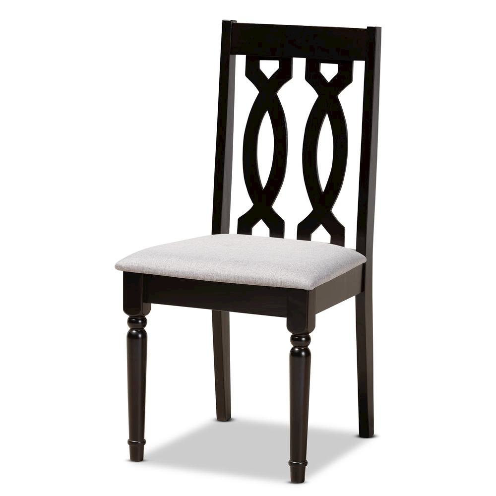 Grey Fabric Upholstered and Dark Brown Finished Wood 5-Piece Dining Set. Picture 11
